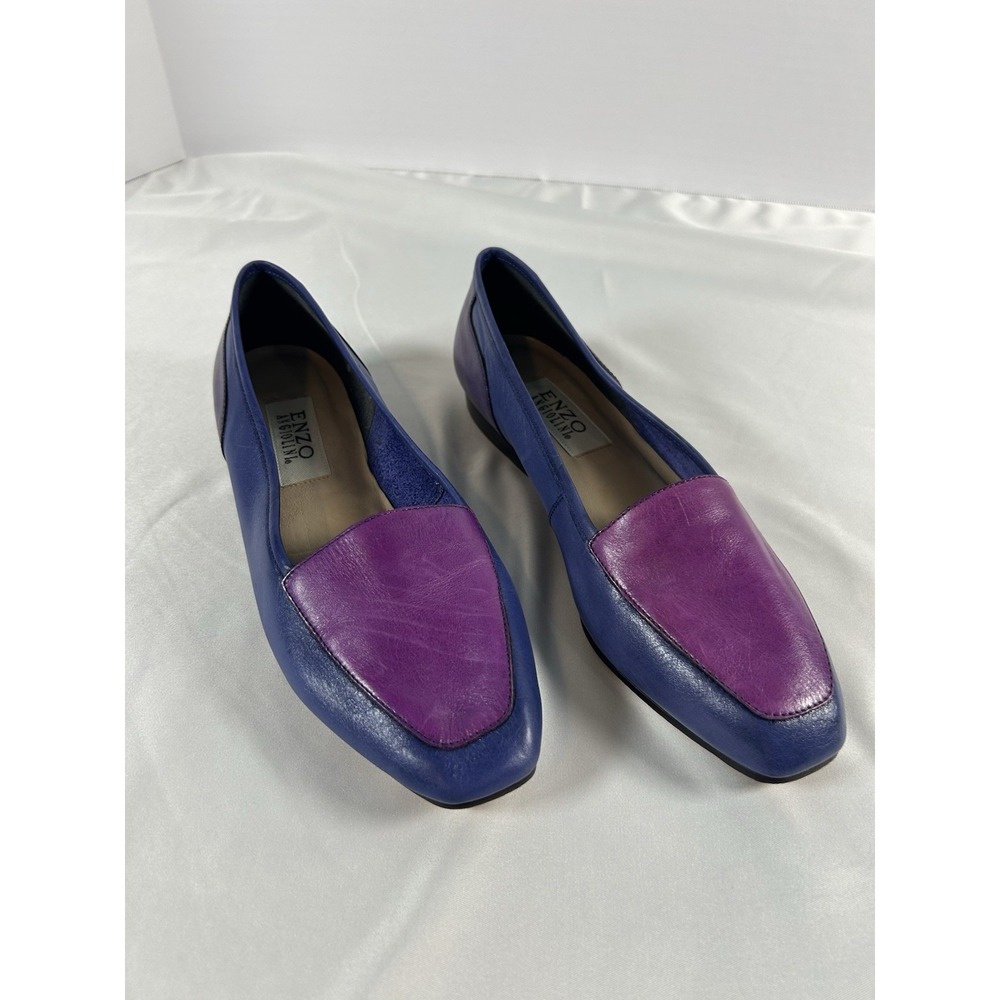 Vintage Enzo Angiolini Leather Loafers Sz 9M Colorblocked Purple Blue Flats Chic